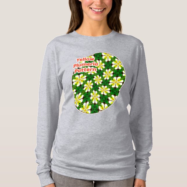 Gult Frangipani Mönster T Shirt (Framsida)