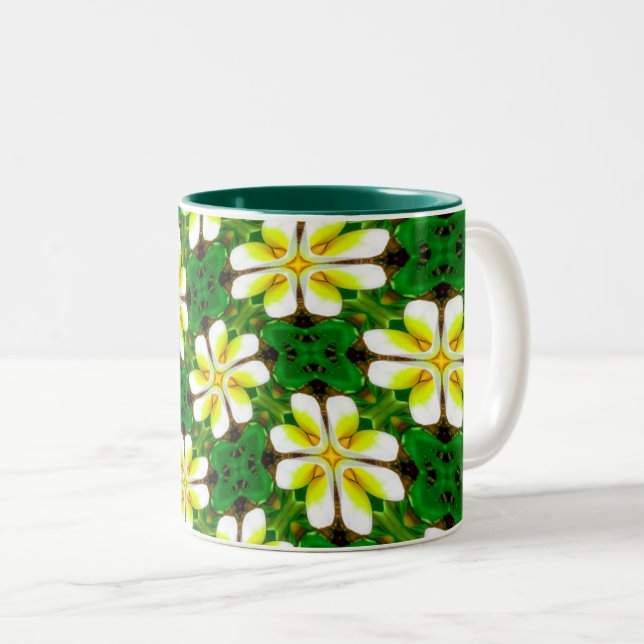 Gult Frangipani Mönster Två-Tonad Mugg (Framsida höger)