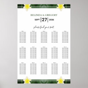 Gult Frangipani Plumeria Bröllop Sittdiagram Poster