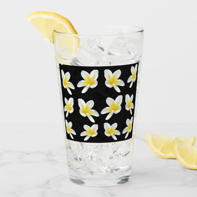 Gult Frangipanis på svart, dricksglas Glaskopp (Framsida Ice)