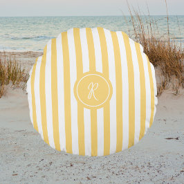Gult Fransk Beach Rand Personlig Monogram Rund Kudde