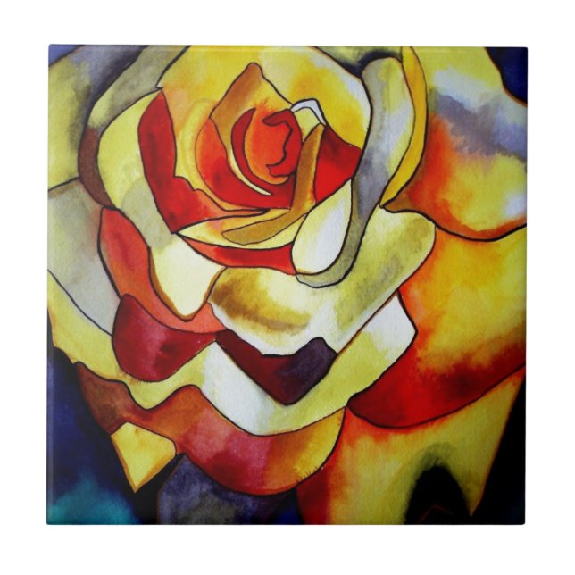 Gult Freesia-blommans vattenfärgsmålning Kakelplatta (Framsidan)