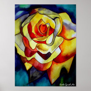Gult Freesia vattenfärgsoriginalkonstblomma Poster