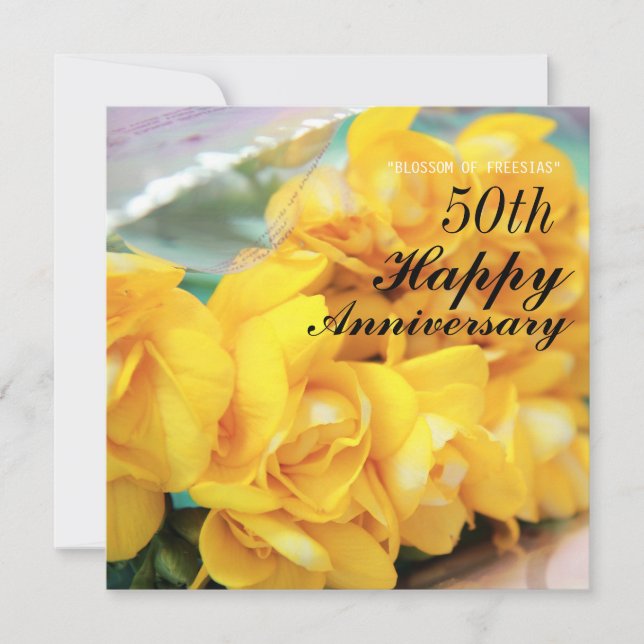 Gult Freesias 50:e Bröllop-årsdagen Kort (Framsida)