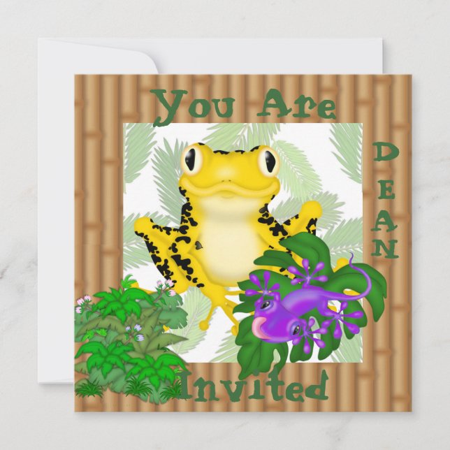 GULT FROG MED LIZARD CUTE Kids bjudan Inbjudningar (Framsida)