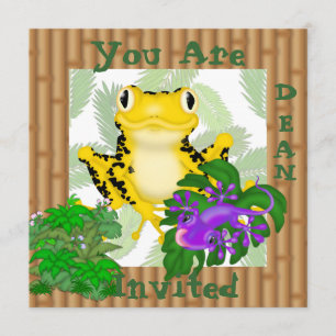 GULT FROG MED LIZARD CUTE Kids bjudan Inbjudningar