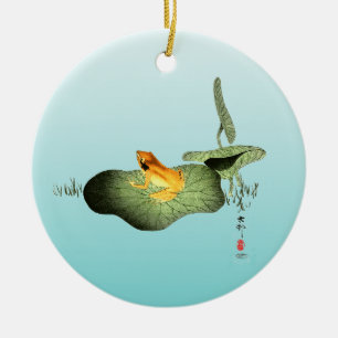 Gult Frog på Lotus Löv Julgransprydnad Keramik