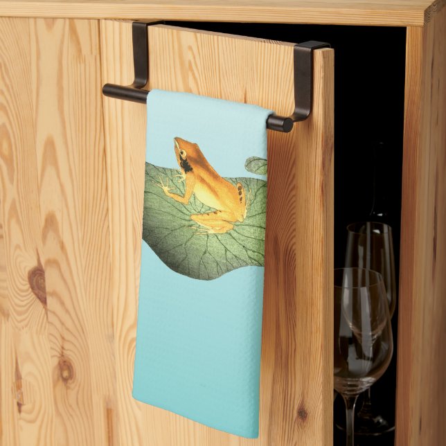 Gult Frog på Lotus Löv Kökshandduk (Thirds Fold)