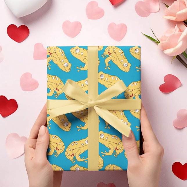 Gult Frog Tecknad Presentpapper (yellow frog birthday packing gift wrap,gift wrapping paper,return gift wrap paper,paper gift)