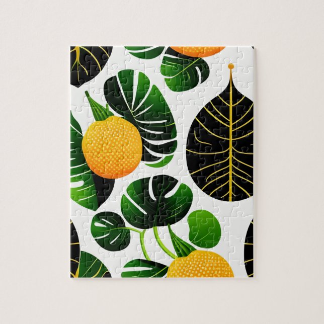 Gult Fruits Mönster och Grönt Löv Pussel (Vertikal)