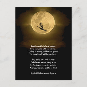 Gult Full Moon och Witch Halloween fest Inbjudningar