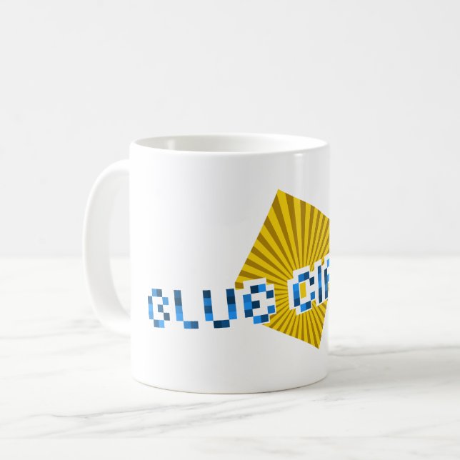 Gult fyrkant med ram och motstående pixeltext C Kaffemugg (Framsida vänster)