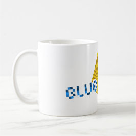 Gult fyrkant med ram och motstående pixeltext C Kaffemugg