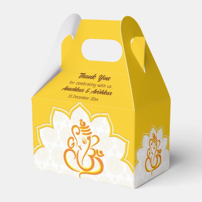 Gult Ganesha med favoritruta för mandala-bakgrund Presentaskar (Framsidan Sidan)