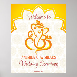 Gult Ganesha med mandala bakgrundshindu Poster