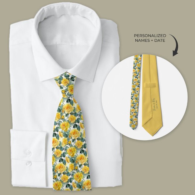 Gult Garden Ro Marskalkar Neck Tie Slips (Yellow rose garden flower necktie for groomsmen keepsake gift.)