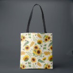 Gult Garden Sunblommhoney Bees Tote Bag Tygkasse<br><div class="desc">Trädväska med färgat trädgårdsblommor och honungsbin,  gult och grönt färg.</div>