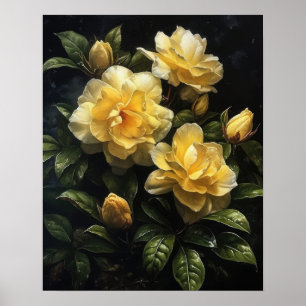 Gult Gardenia Flowers Art Print Poster