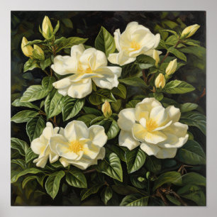 Gult Gardenia Flowers Art Print Poster