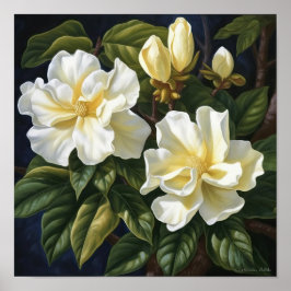 Gult Gardenia Flowers Art Print Poster