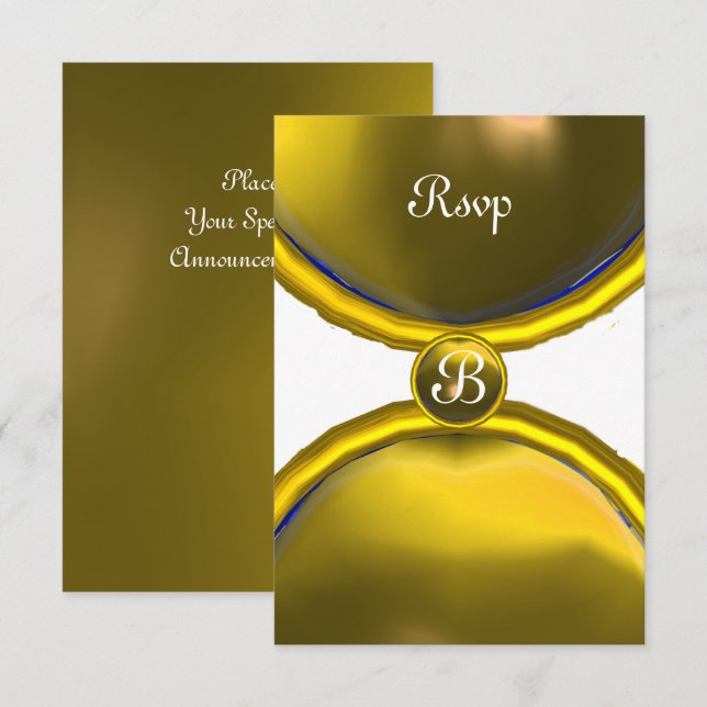 GULT GEM GULD MAGIC RINGAR MONOGRAM osa Inbjudningar (Fram/baksida)