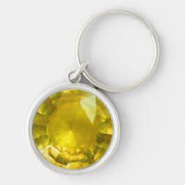Gult Gemstone Keychain Rund Silverfärgad Nyckelring