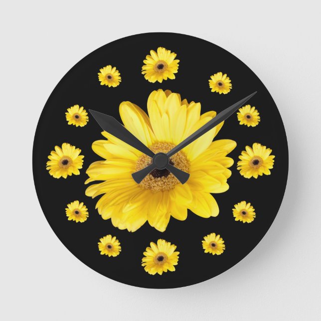 Gult Gerber Daisy-fotografier Rund Klocka (Framsida)