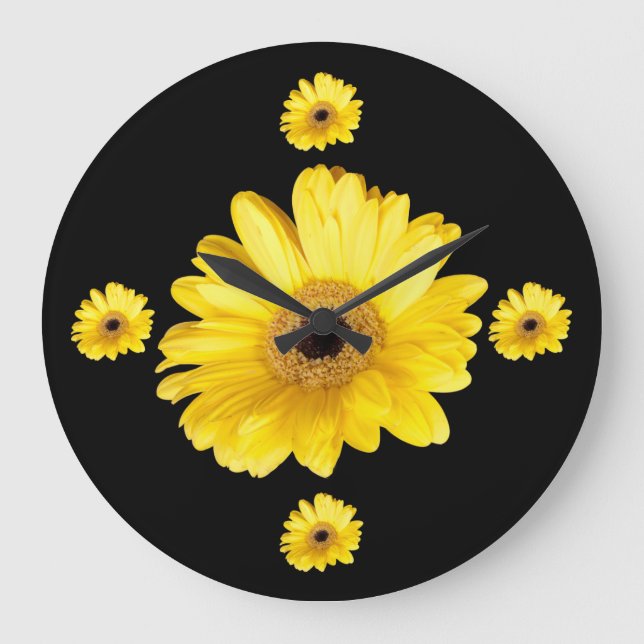 Gult Gerber Daisy-fotografier Stor Klocka (Framsida)