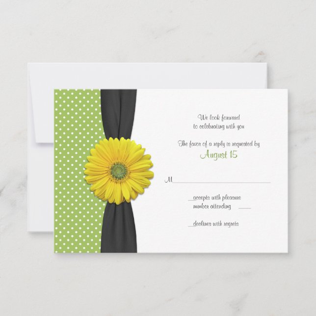 Gult Gerber Daisy Polka-svarskort Inbjudningar (Framsida)
