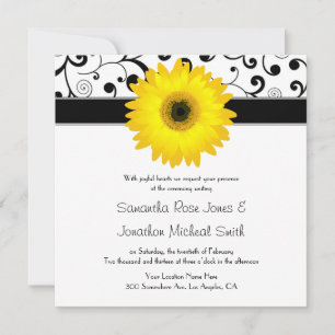 Gult Gerbera Daisy Black Rulla Design Bröllop Inbjudningar