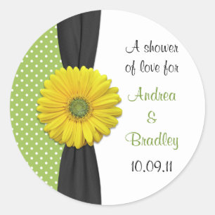 Gult Gerbera Daisy Favor Tagg Stickers Runt Klistermärke