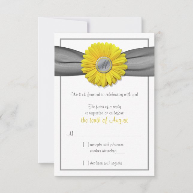 Gult Gerbera Daisy Grått Ribbon OSA-svarskort OSA Kort (Framsida)