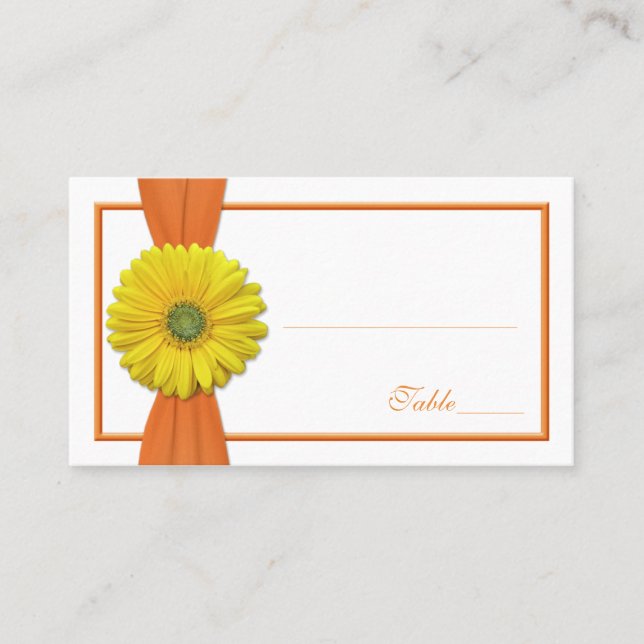 Gult Gerbera Daisy Orange Bröllop Place Card Placeringskort (Framsida)