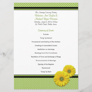 Gult Gerbera Daisy Polka Dot Bröllopsprogram Program