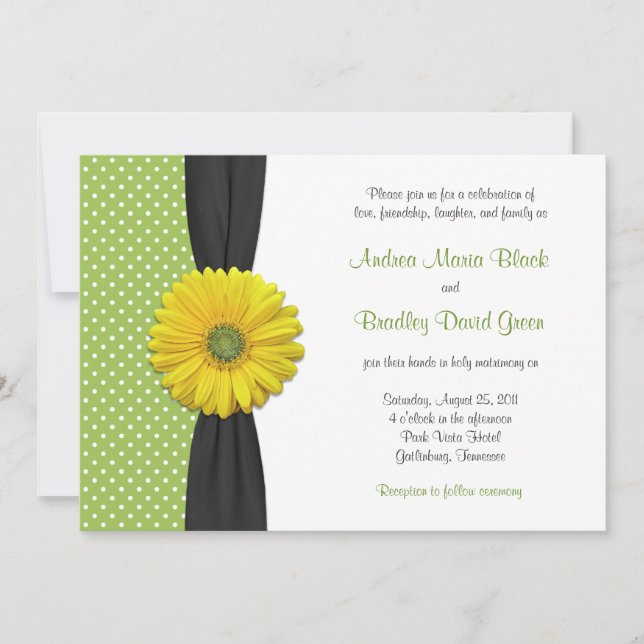Gult Gerbera Daisy Polka Dot Wedding bjudande in Inbjudningar (Framsida)