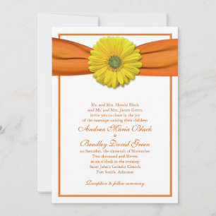 Gult Gerbera med Orange Ribbon-inbjudan Inbjudningar