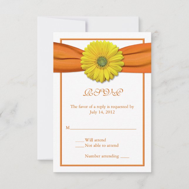 Gult Gerbera med Orange Ribbon Reply Card 2 OSA Kort (Framsida)