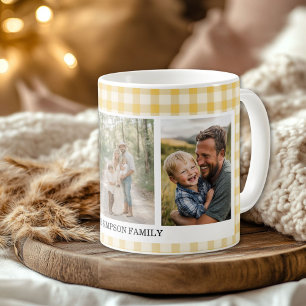 Gult Gingham 3 Photo Kaffemugg