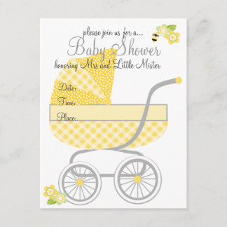 Gult Gingham Baby Buggy Inbjudningar