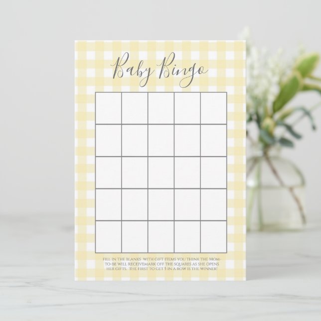 Gult Gingham Baby Shower Bingo Cards Rådkort (Stående Fram)