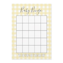 Gult Gingham Baby Shower Bingo Cards