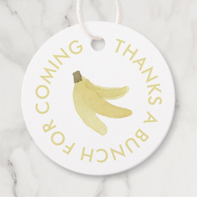 Gult Gingham Banana Party Favor Tacks Märkres Gåvor Etiketter (Framsida)