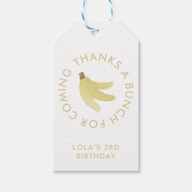 Gult Gingham Banana Party "Tack en bunch" Presentetikett (Framsidan)