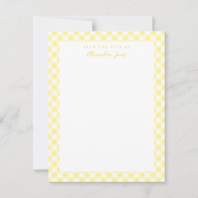 Gult Gingham Check Personal Stationery Note Card Tack Kort (Framsida)