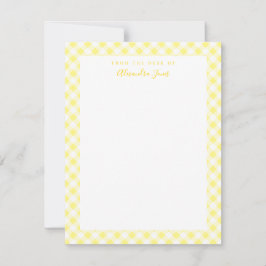 Gult Gingham Check Personal Stationery Note Card Tack Kort