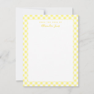 Gult Gingham Check Personal Stationery Note Card Tack Kort