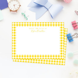 Gult Gingham Check Personal Stationery Tack Kort