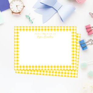 Gult Gingham Check Personal Stationery Tack Kort