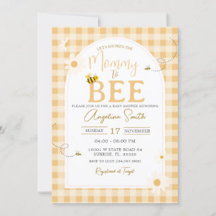 Gult Gingham Daisy Bee Mamma to Bee Baby Shower Inbjudningar