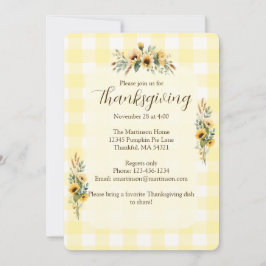 Gult Gingham Fall Sunblommor Thanksgiving Inbjudningar